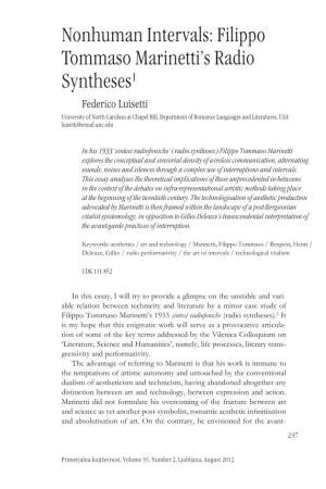 Filippo Tommaso Marinetti's Radio Syntheses1