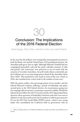 The Implications of the 2016 Federal Election Anika Gauja, Peter Chen, Jennifer Curtin and Juliet Pietsch