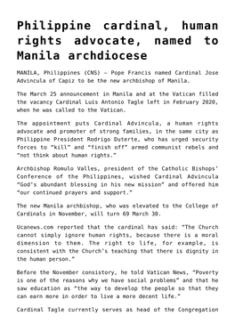 Philippine Cardinal, Human Rights Advocate, Named to Manila Archdiocese