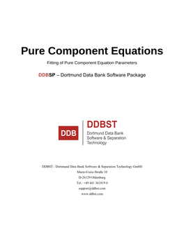 Pure Component Equations Fitting of Pure Component Equation Parameters