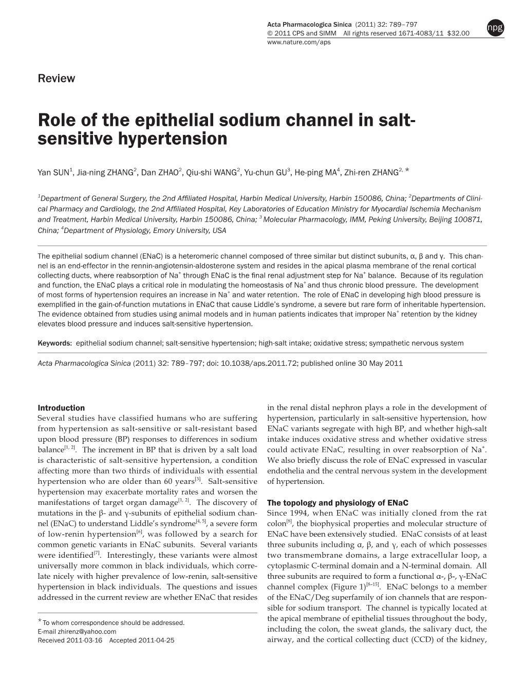 Role of the Epithelial Sodium Channel in Salt-Sensitive Hypertension