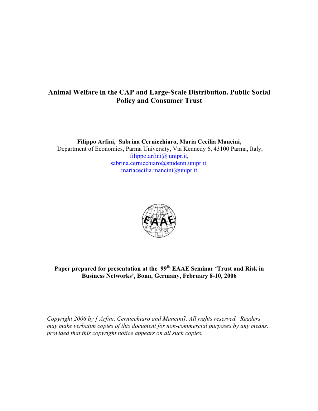 Animal Welfare in the CAP and Large-Scale Distribution. Public Social Policy and Consumer Trust