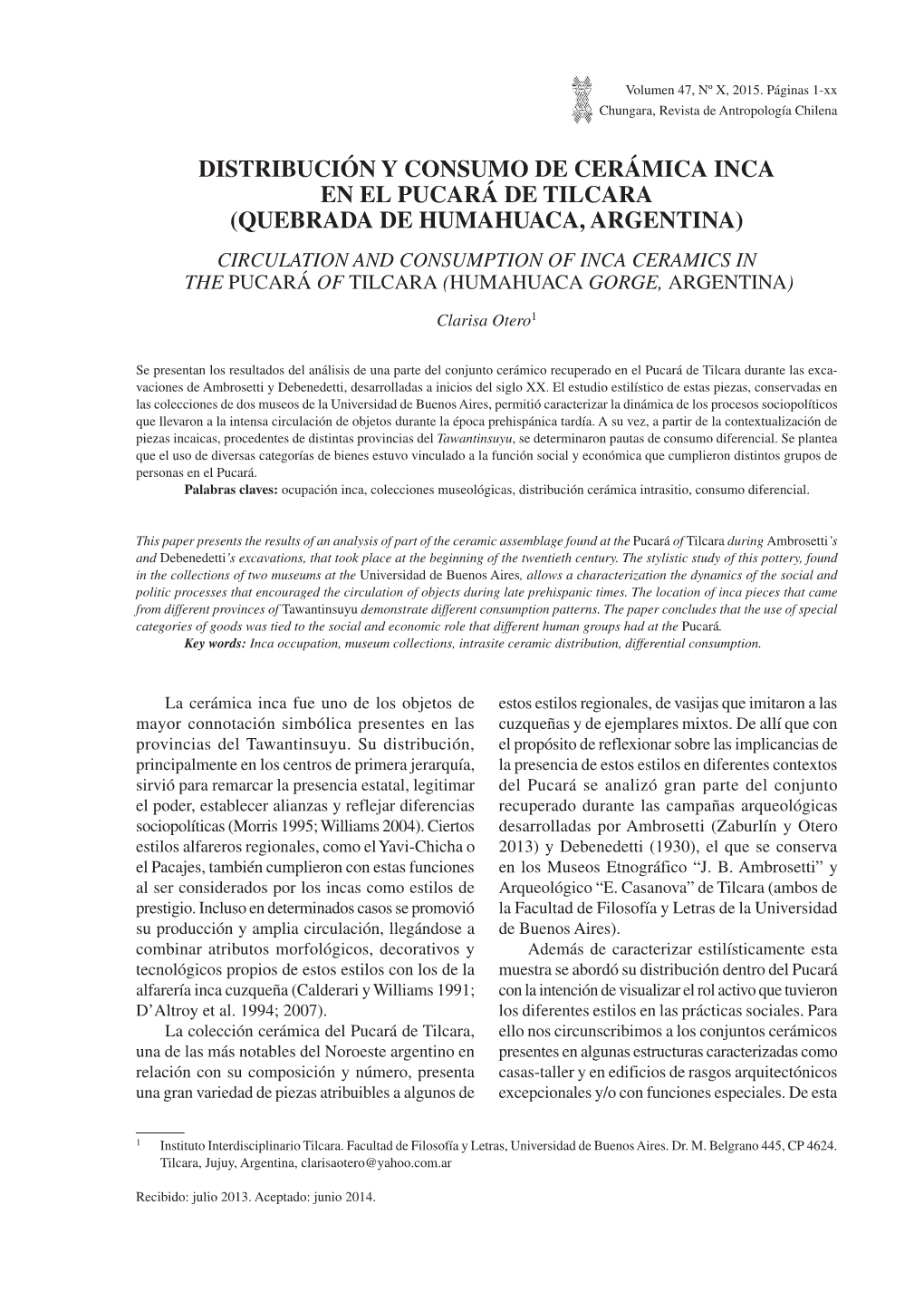 Distribución Y Consumo De Cerámica Inca En El Pucará De Tilcara