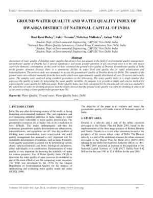 Ground Water Quality and Water Quality Index of Dwarka District of National Capital of India