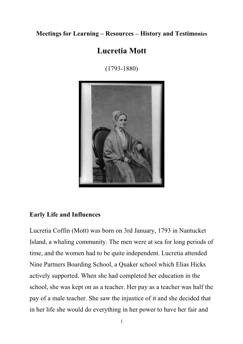 Lucretia Mott Booklet