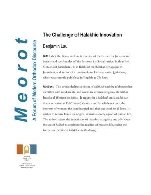 The Challenge of Halakhic Innovation