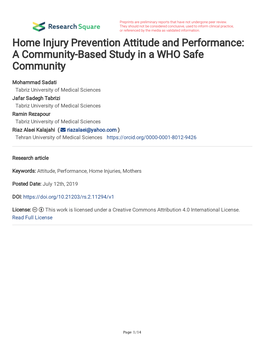 Home Injury Prevention Attitude and Performance: a Community-Based Study in a WHO Safe Community