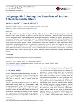 Language Shift Among the Assyrians of Jordan: a Sociolinguistic Study
