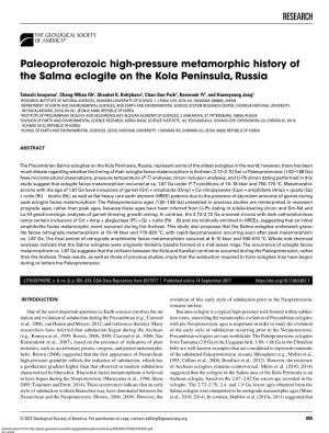 RESEARCH Paleoproterozoic High-Pressure Metamorphic History