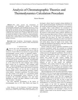 Analysis of Chromatographic Theories and Thermodynamics Calculation Procedure