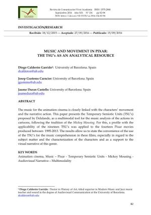 MUSIC and MOVEMENT in PIXAR: the TSU's AS an ANALYTICAL RESOURCE