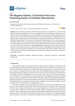 The Beguine Option: a Persistent Past and a Promising Future of Christian Monasticism