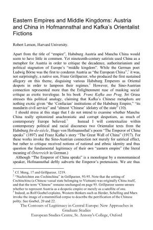 Austria and China in Hofmannsthal and Kafka's Orientalist Fictions