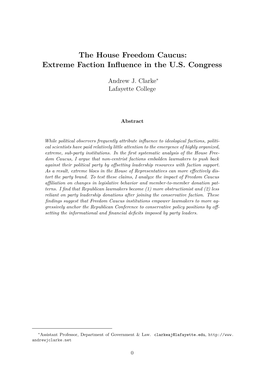 The House Freedom Caucus: Extreme Faction Inﬂuence in the U.S