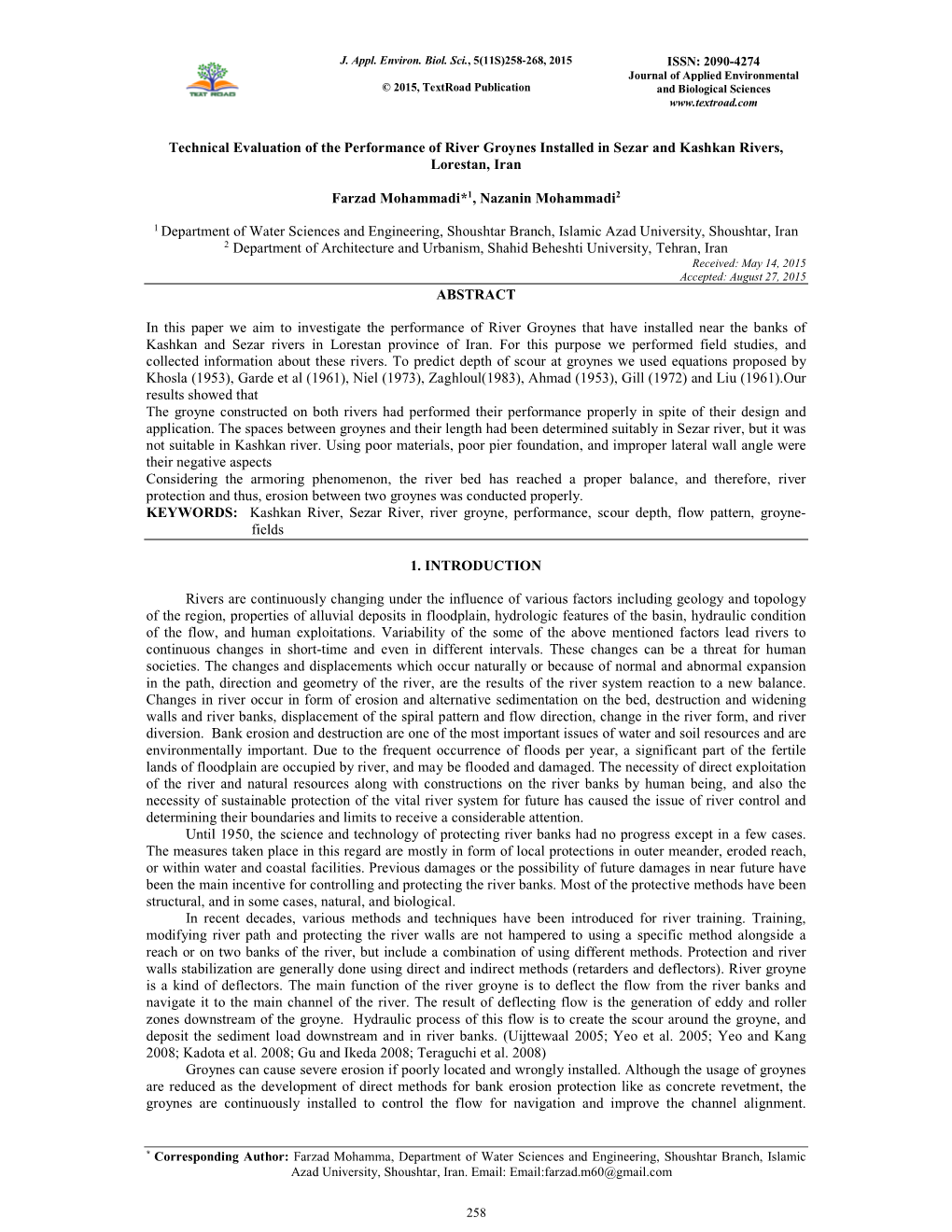 Technical Evaluation of the Performance of River Groynes Installed in Sezar and Kashkan Rivers, Lorestan, Iran