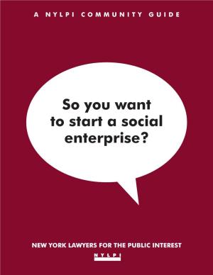 So You Want to Start a Social Enterprise?