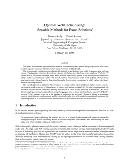 Optimal Web Cache Sizing: Scalable Methods for Exact Solutions