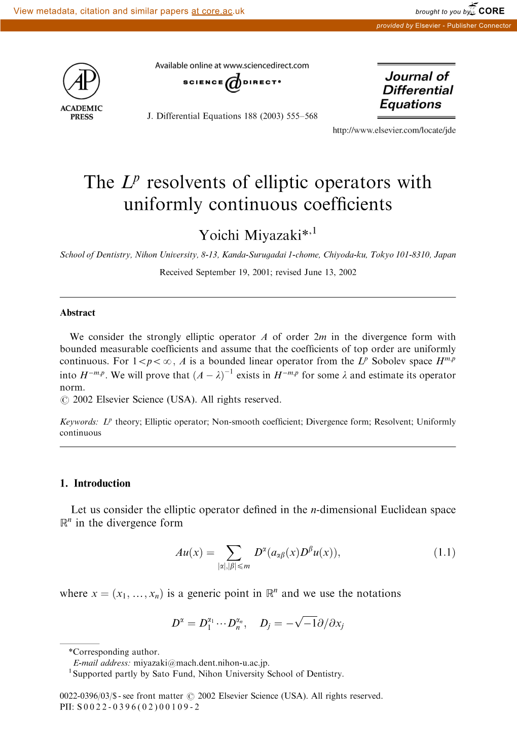 The Lp Resolvents of Elliptic Operators with Uniformly Continuous Coefficients