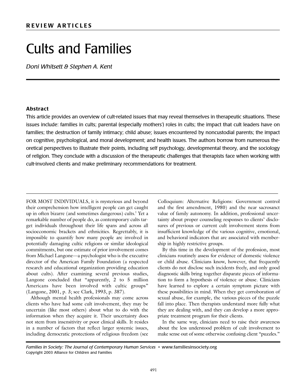 Cults and Families