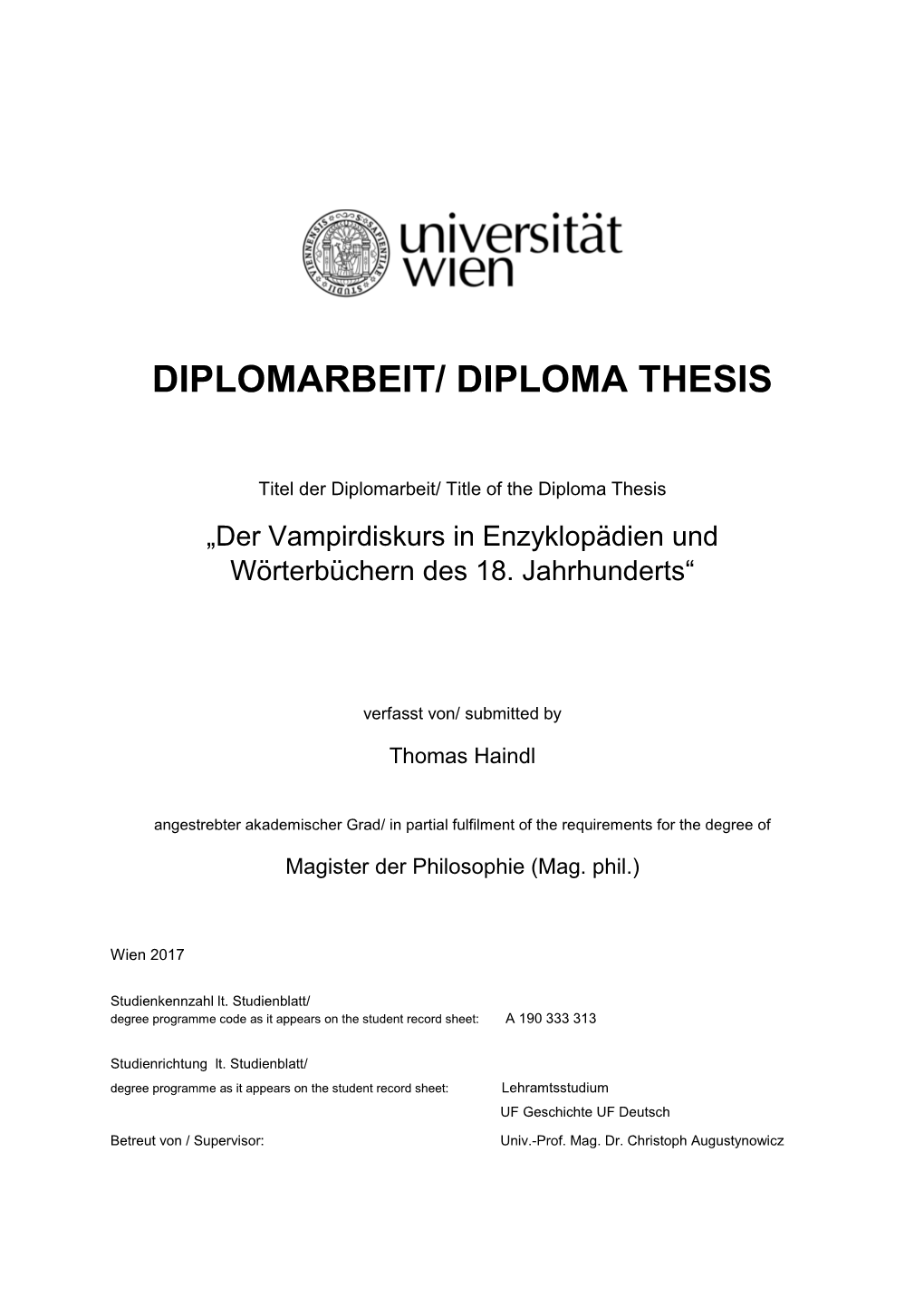 Diplomarbeit/ Diploma Thesis