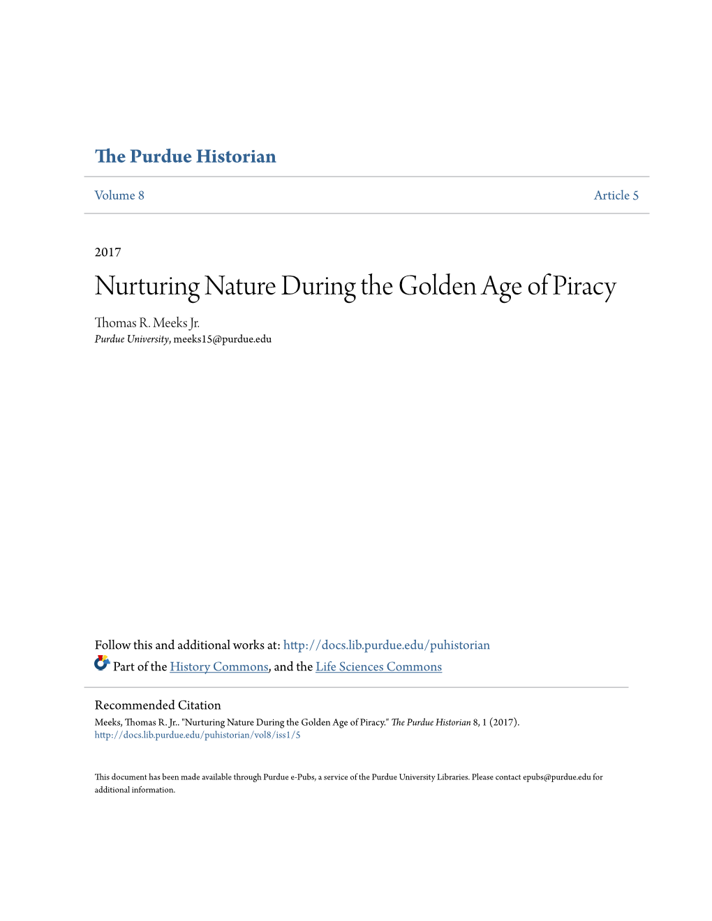 Nurturing Nature During the Golden Age of Piracy Thomas R