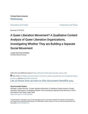 A Queer Liberation Movement? a Qualitative Content Analysis of Queer Liberation Organizations, Investigating Whether They Are Building a Separate Social Movement