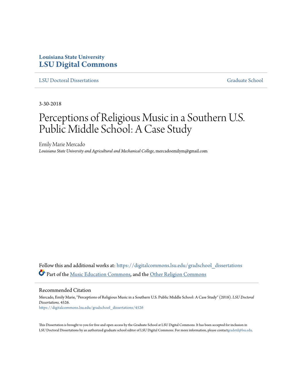 Perceptions of Religious Music in a Southern U.S. Public Middle School