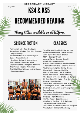 KS4 & KS 5 Recommended Reading List
