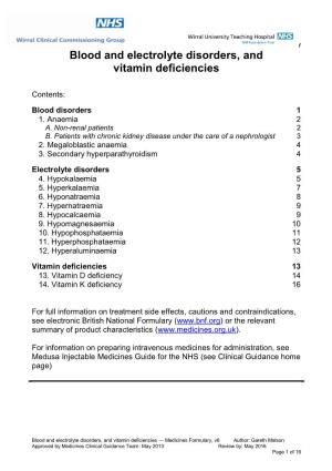 Blood and Electrolyte Disorders, and Vitamin Deficiencies