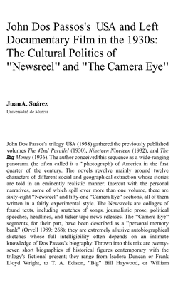 John Dos Passos's USA and Left Documentary Film in the 1930S: the Cultural Politics of "Newsreel" and "The Camera Eye"