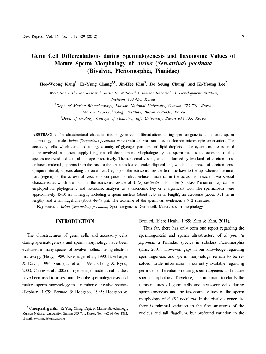 Germ Cell Differentiations During Spermatogenesis and Taxonomic Values of Mature Sperm Morphology of Atrina (Servatrina) Pectinata (Bivalvia, Pteriomorphia, Pinnidae)