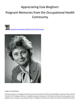 Appreciating Eula Bingham: Poignant Memories from the Occupational Health Community
