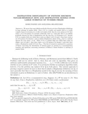 Diophantine Definability of Infinite Discrete Nonarchimedean Sets and Diophantine Models Over Large Subrings of Number Fields 1
