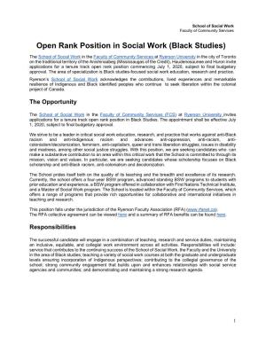 Open Rank Position in Social Work (Black Studies)