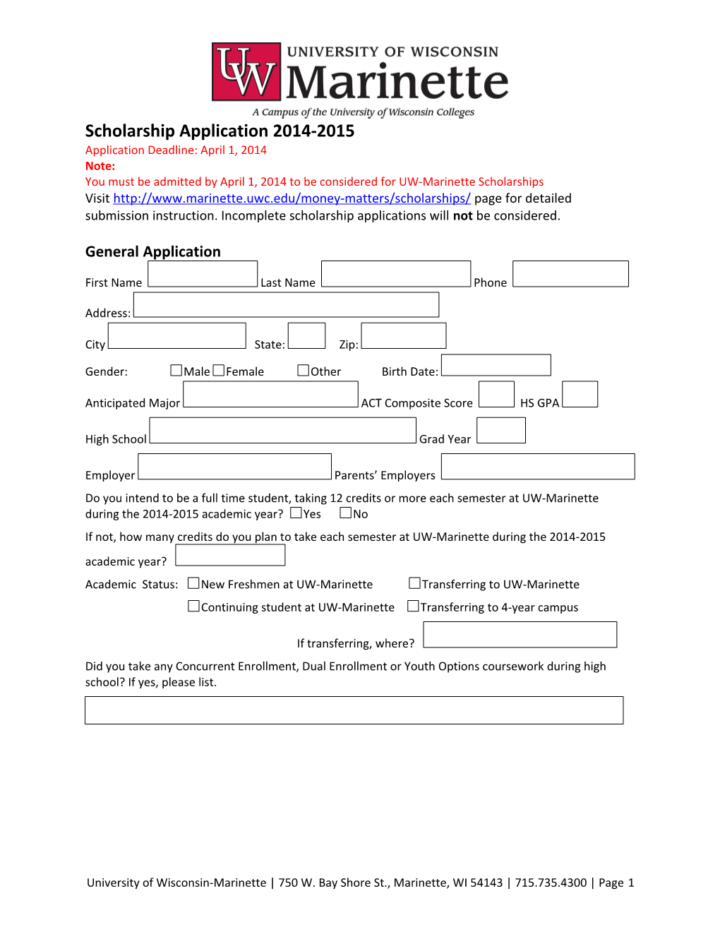 Scholarship Application 2014-2015