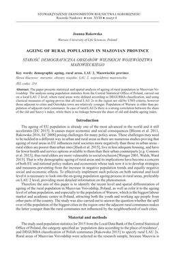 Ageing of Rural Population in Mazovian Province Starość