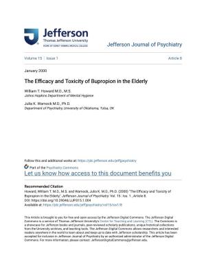The Efficacy and Toxicity of Bupropion in the Elderly