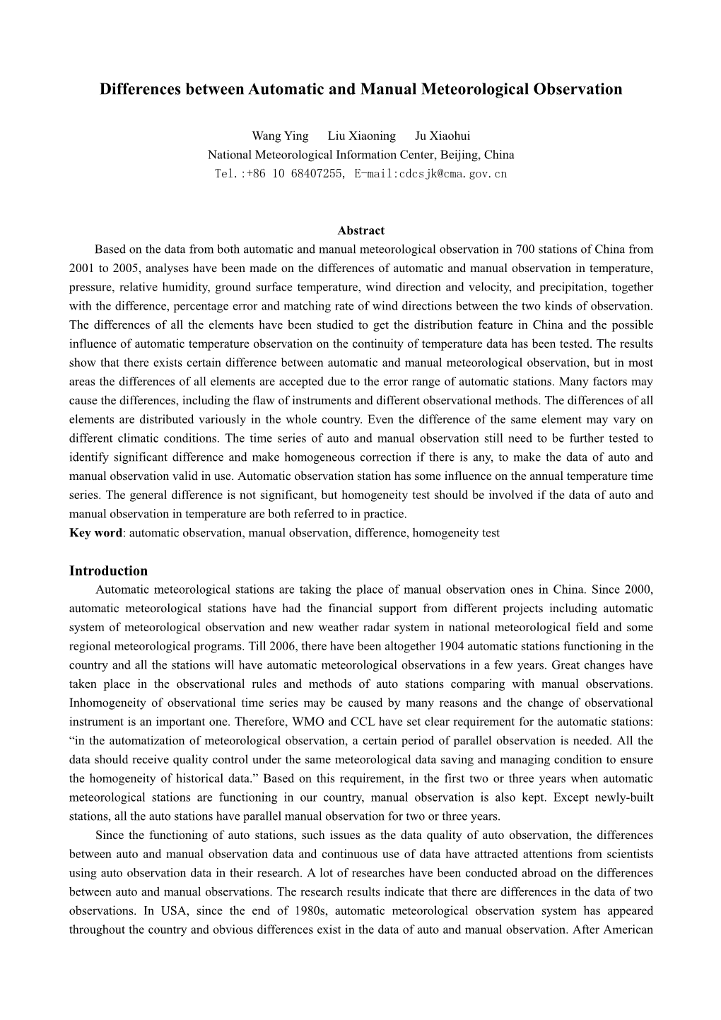 Differences Between Automatic and Manual Meteorological Observation