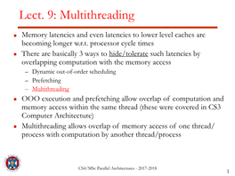 Lect. 9: Multithreading