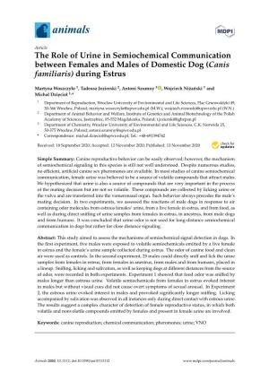 The Role of Urine in Semiochemical Communication Between Females and Males of Domestic Dog (Canis Familiaris) During Estrus
