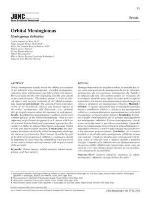 Orbital Meningiomas Meningiomas Orbitários Carlos Eduardo Da Silva, M.D