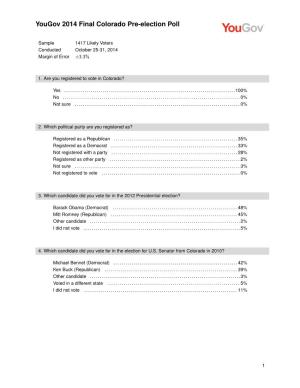 Yougov 2014 Final Colorado Pre-Election Poll