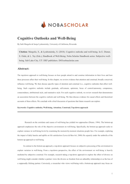 Cognitive Outlooks and Well-Being