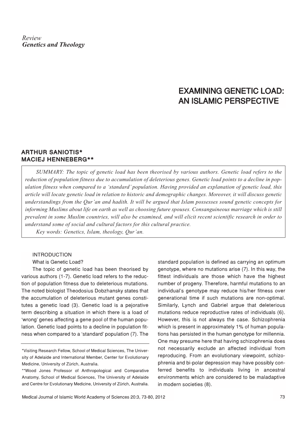 Examining Genetic Load: an Islamic Perspective