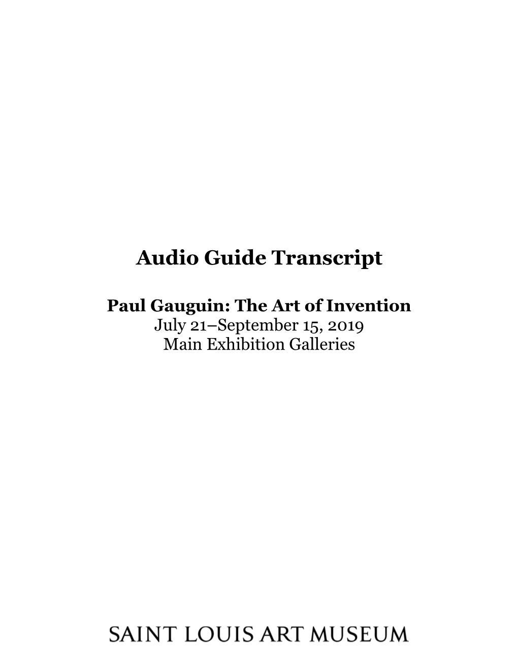 Audio Guide Transcript Paul Gauguin