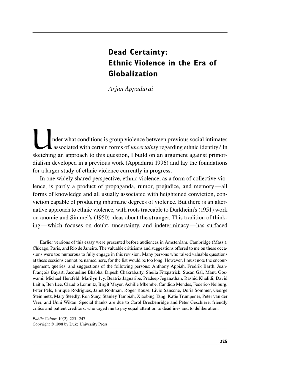 Dead Certainty: Ethnic Violence in the Era of Globalization