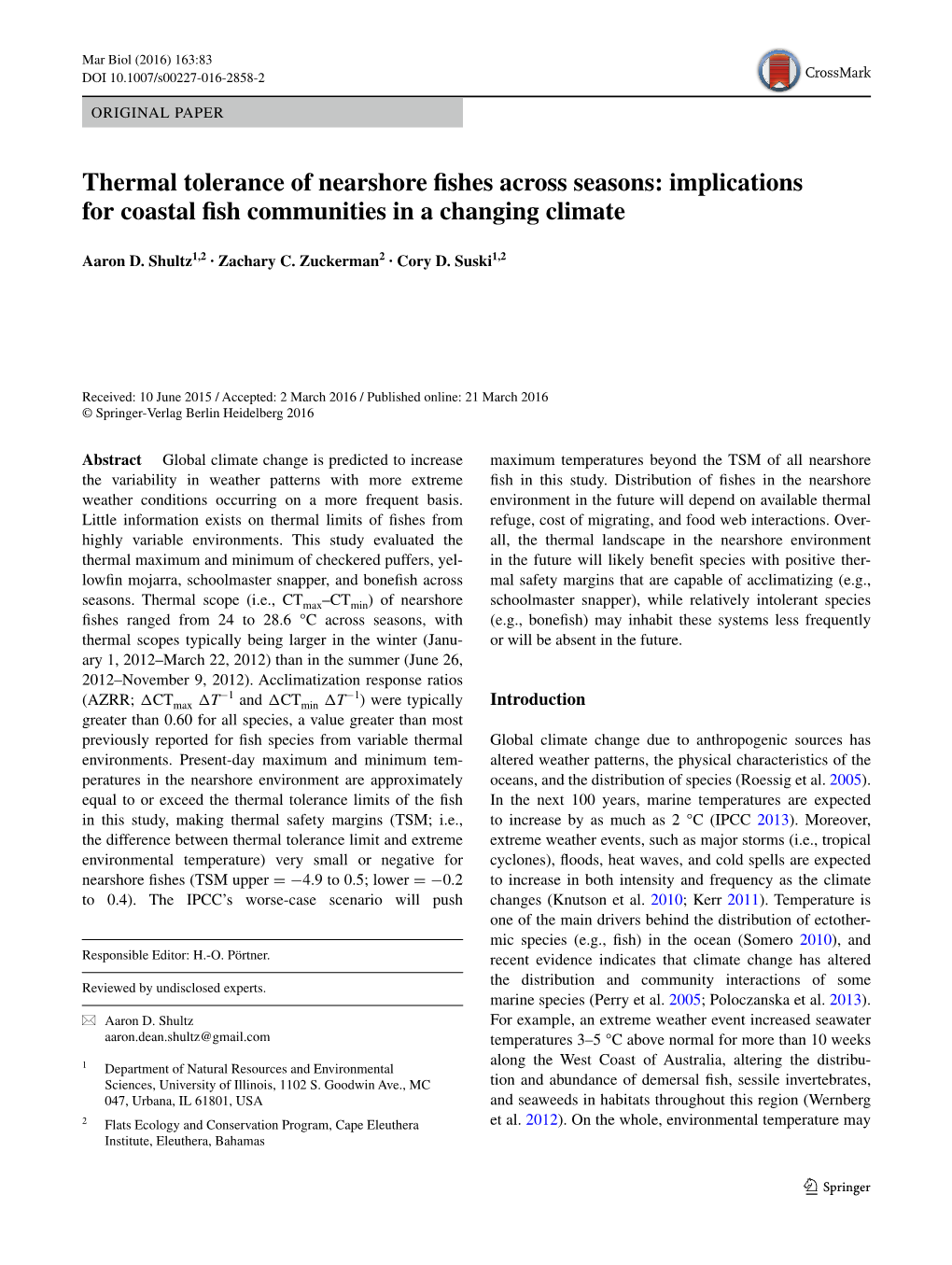 Thermal Tolerance of Nearshore Fishes Across Seasons: Implications for Coastal Fish Communities in a Changing Climate