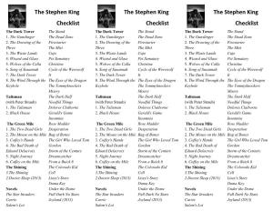 Stephen King the Stephen King the Stephen King Checklist Checklist Checklist the Dark Tower the Stand the Dark Tower the Stand the Dark Tower the Stand 1