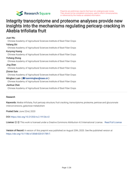 Integrity Transcriptome and Proteome Analyses Provide New Insights Into the Mechanisms Regulating Pericarp Cracking in Akebia Trifoliata Fruit