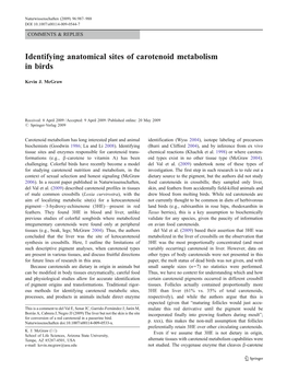Identifying Anatomical Sites of Carotenoid Metabolism in Birds
